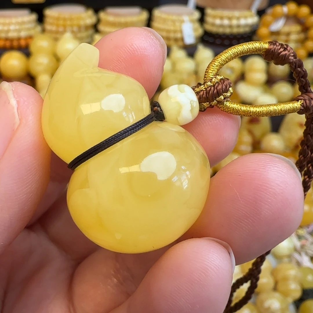 琥珀未镶嵌套链天然蜜蜡葫芦吊坠