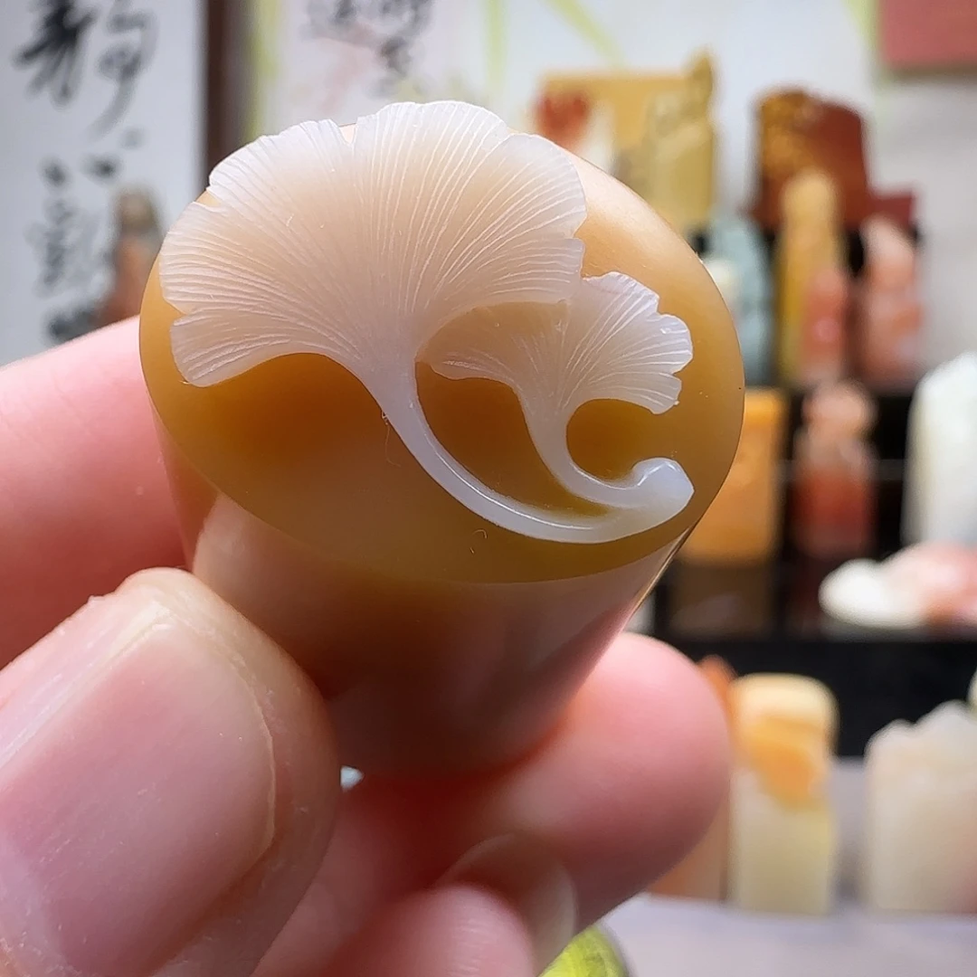 秋***荷老挝石手工印章三生有幸