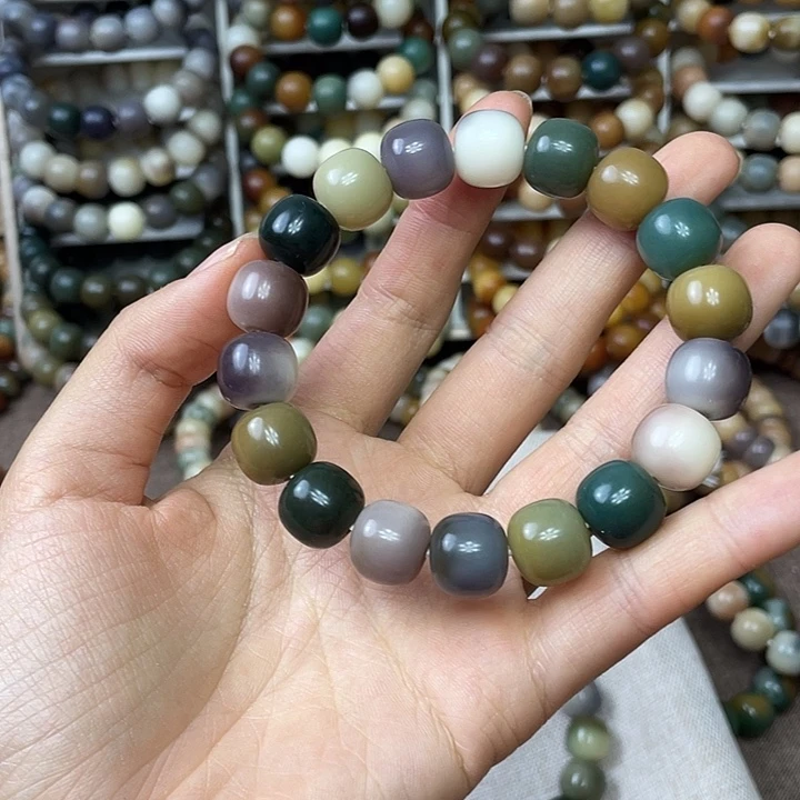 菩提根/象牙果吊坠卡13紫色桶珠手工干磨1