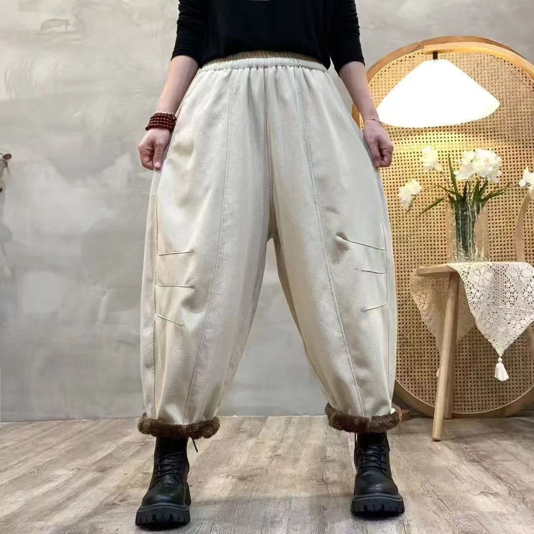 0035麻棉加绒休闲萝卜裤