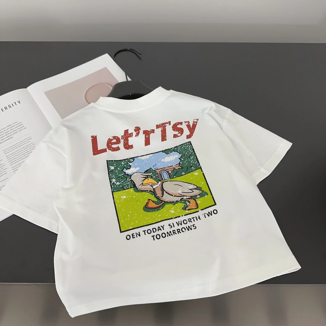 【两个小盆友】2025儿童夏季韩版卡通动漫宽松短袖中小童T恤衫3413