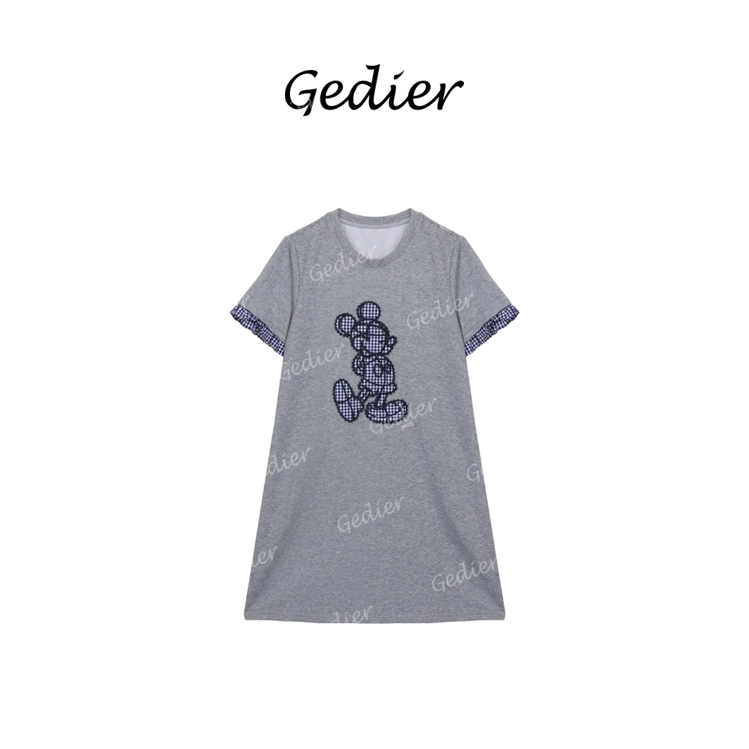 【歌蒂尔】可爱休闲荷叶边短袖连衣裙 时尚设计卡通绣花 LG520913Y