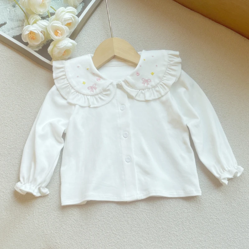 女童打底衫春秋装新款儿童衬衣百搭宝宝翻领长袖T恤婴儿小童上衣
