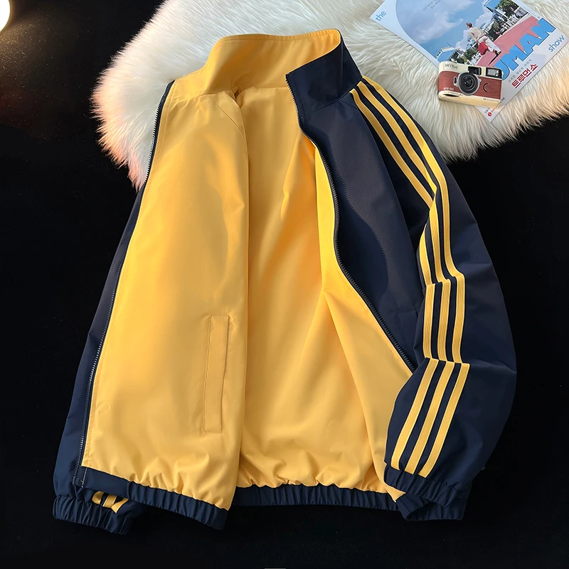 NASA联名美式三条杠立领夹克男款春秋季新款高街情侣款外套上衣服