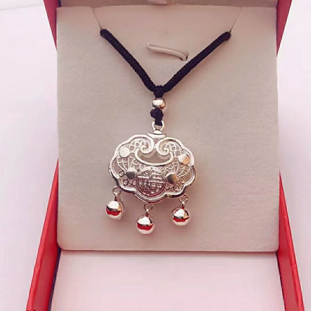 粉绳吊坠 【大款】长命锁吊坠项链0281