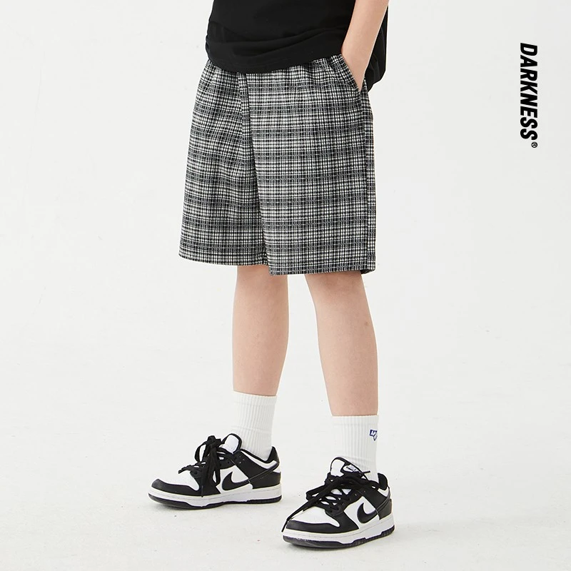 清！【NO退NO】吉米妈童装街头格子中裤宽松韩版休闲裤短裤DK23S048