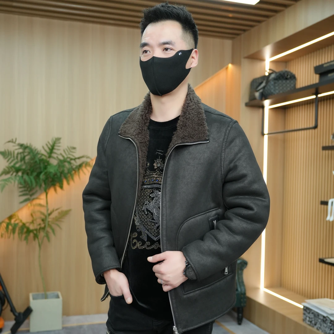 羊毛加厚100%时尚双面穿保暖夹克男士秋冬休闲商务轻奢男款外套
