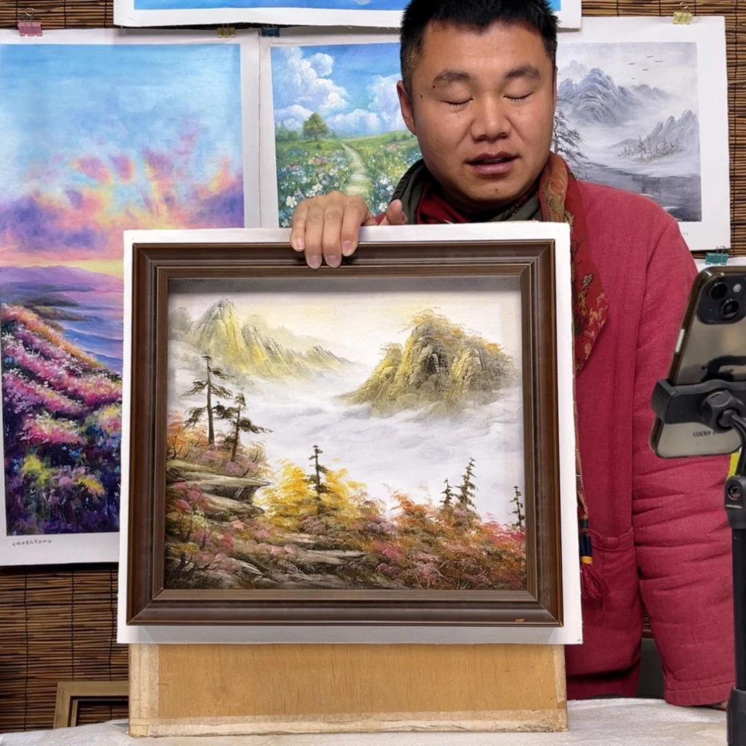 油画行路人小院绘画作品竞拍