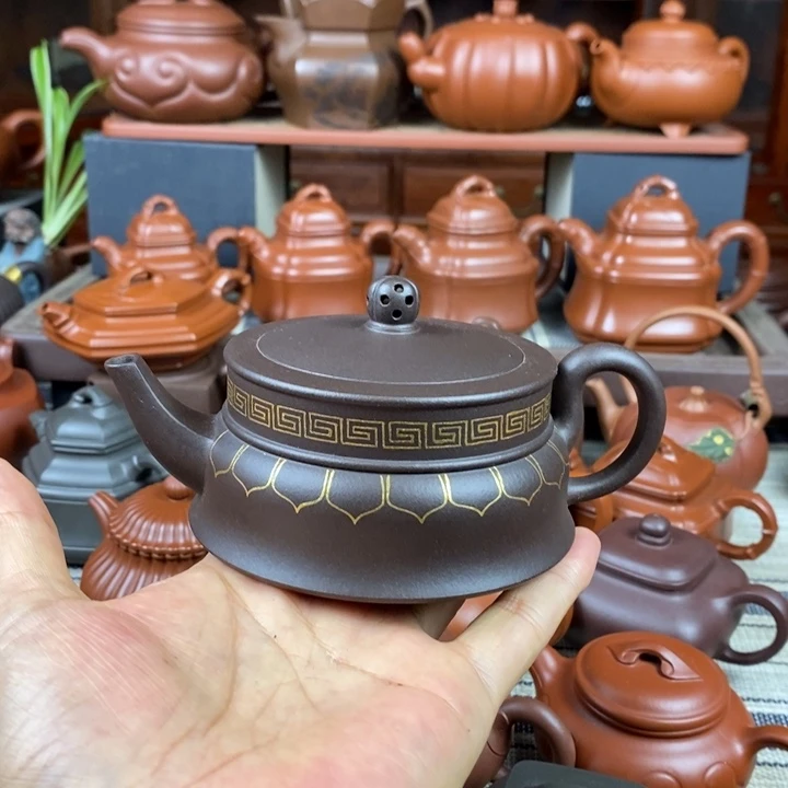 茶壶紫砂禅玉260cc原矿老紫泥描金丝双十一特价