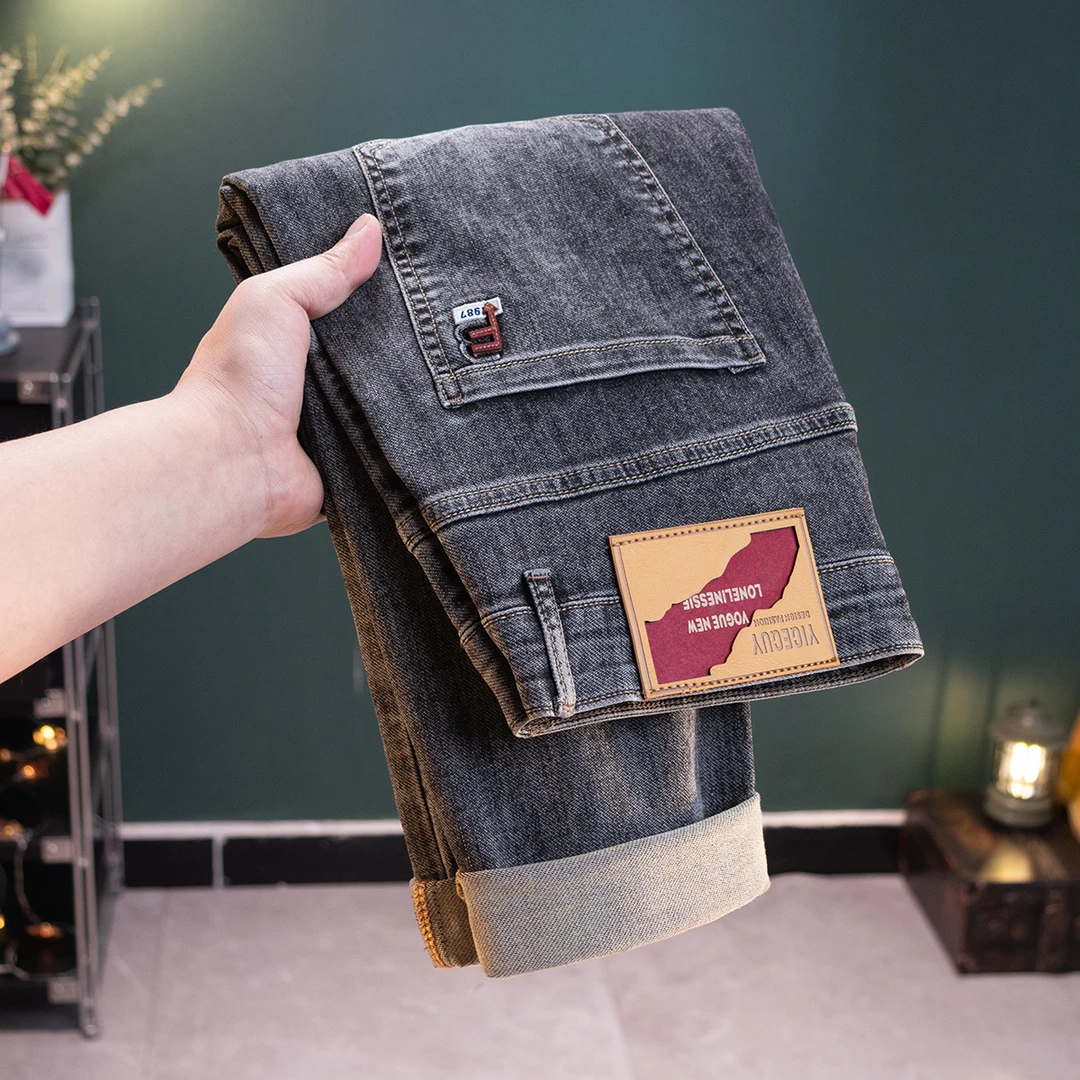 【刺绣潮流软牛仔】613#春夏薄款百搭男士直筒弹力修身水洗男牛仔裤