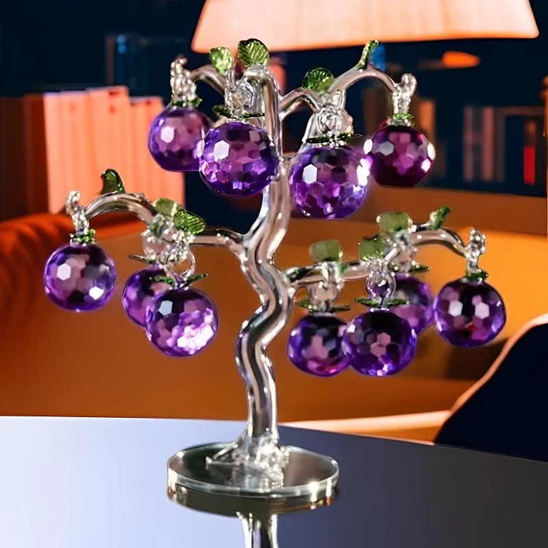 【18挂大果】水晶玻璃红苹果与紫苹果工艺品客厅玄关高档装饰品摆件