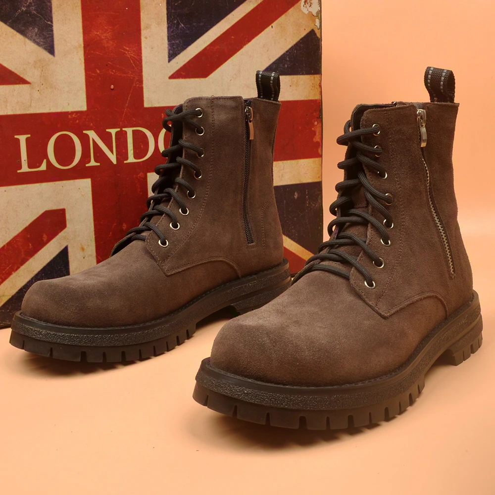 秋冬季新款男士真皮磨砂皮马丁靴英伦风时尚中筒户外潮靴子内增高