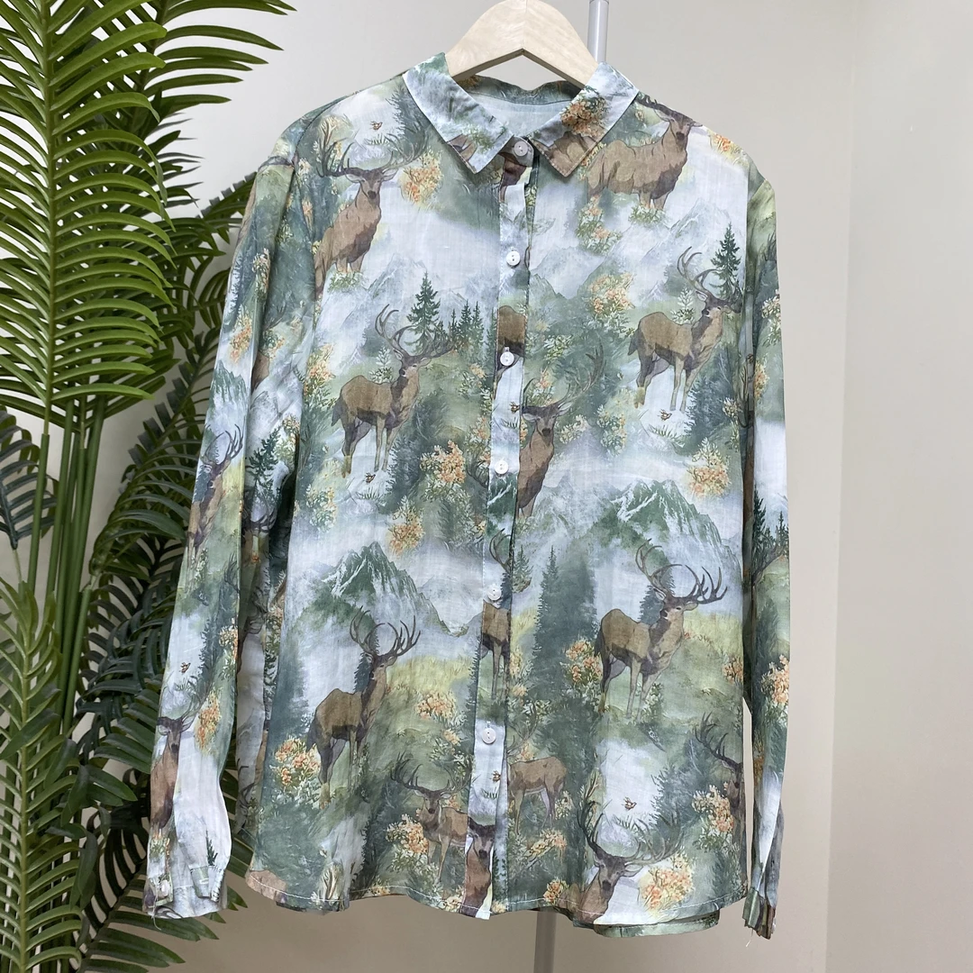 【一鹿有你印花苎麻衬衫】3973