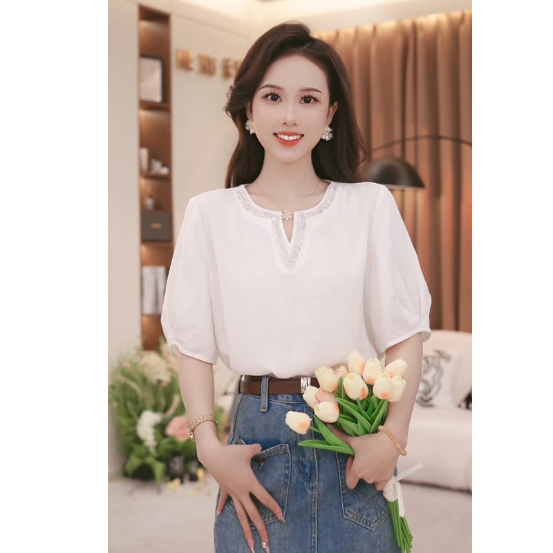 【小铃铛】26982法式小香风轻熟泡泡袖衬衫女别致设计感小众上衣