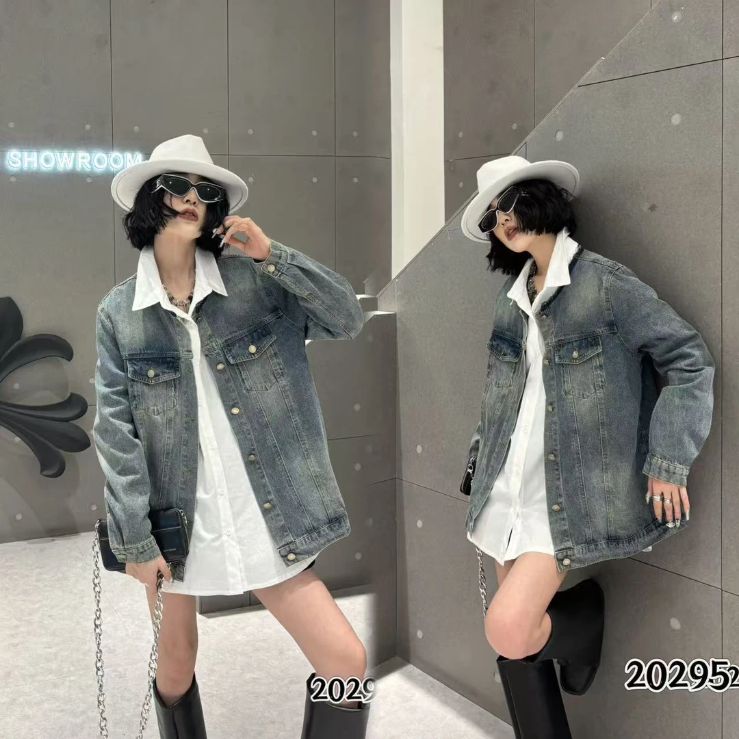 D20295春季新款百搭设计感圆领牛仔外套