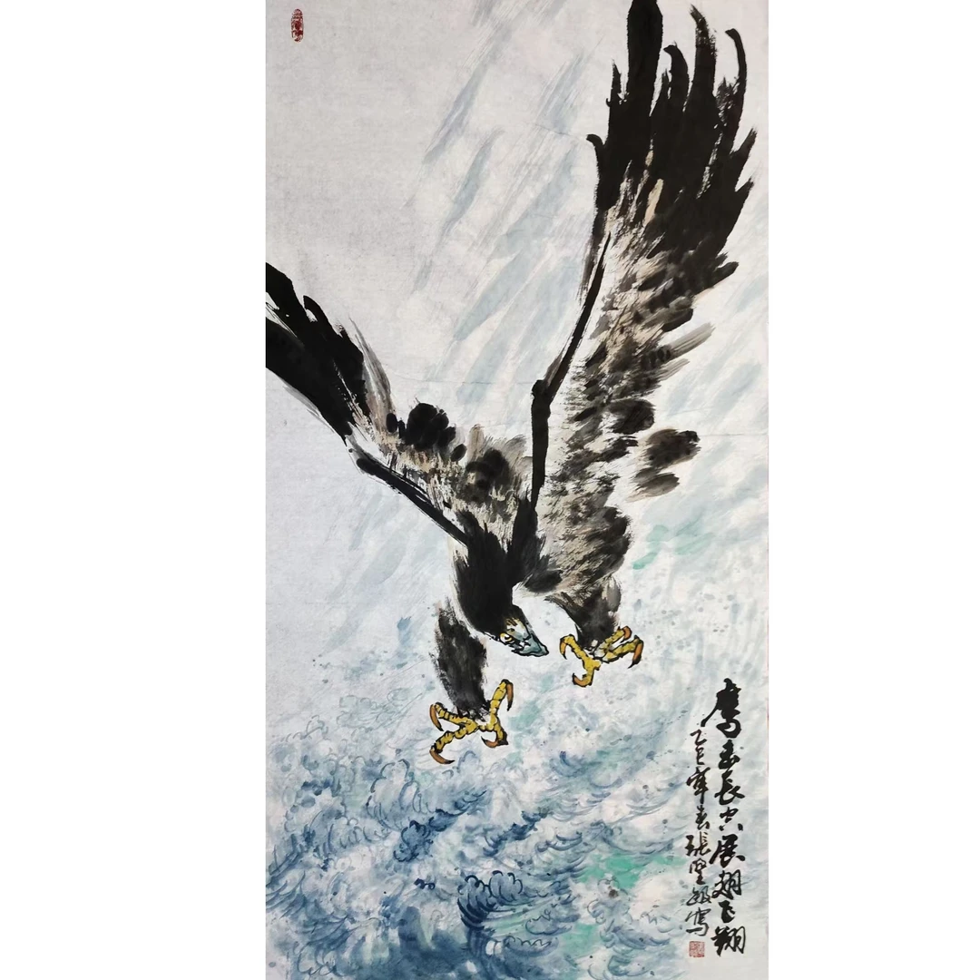 四尺国画作品《鹰》中堂138×68尺寸宣纸软片
