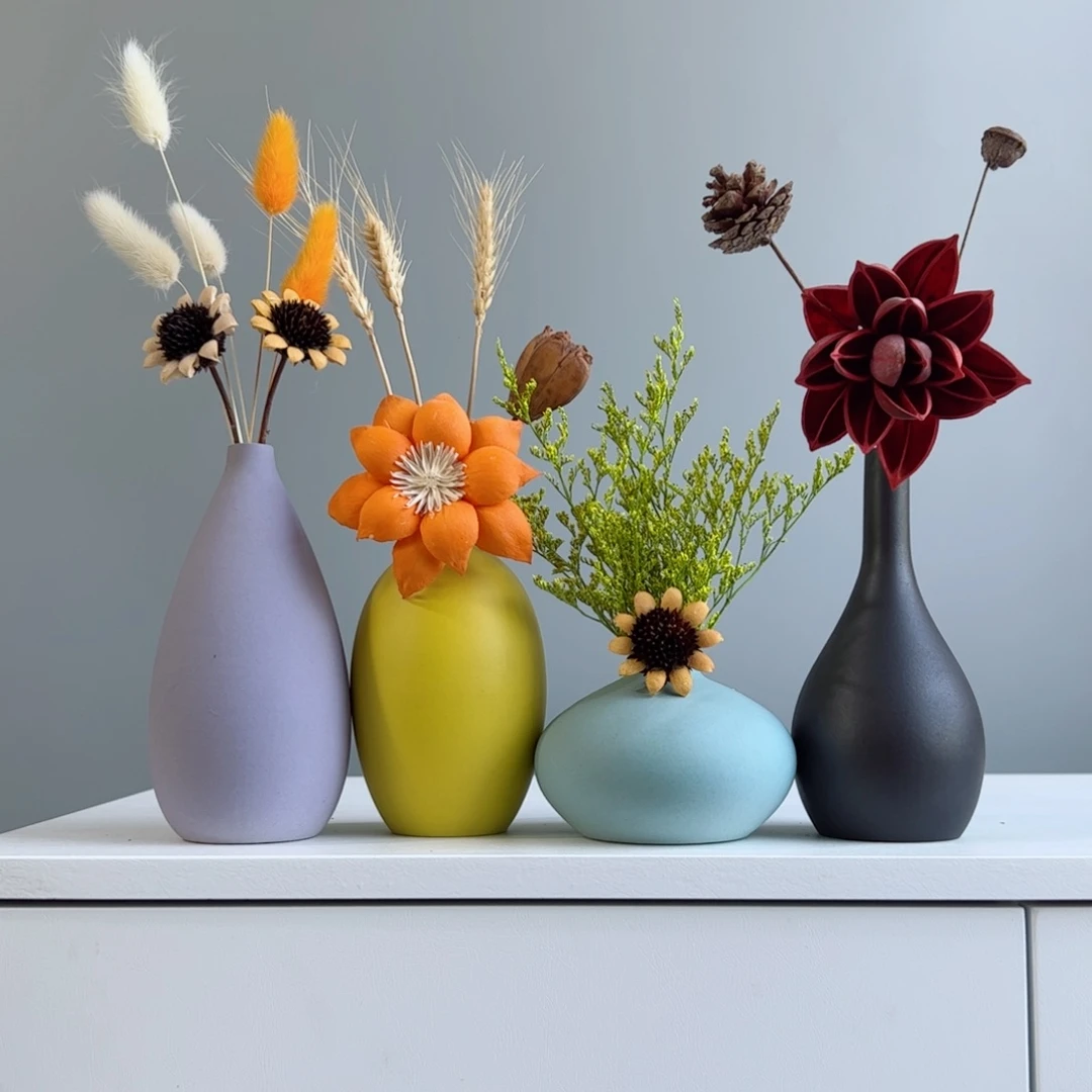摆件陶瓷小花瓶摆件含花总高约20-30cm