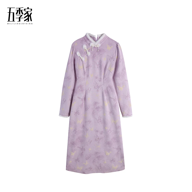 五季家/【轻紫烟】新中式改良紫色连衣裙ZL114578