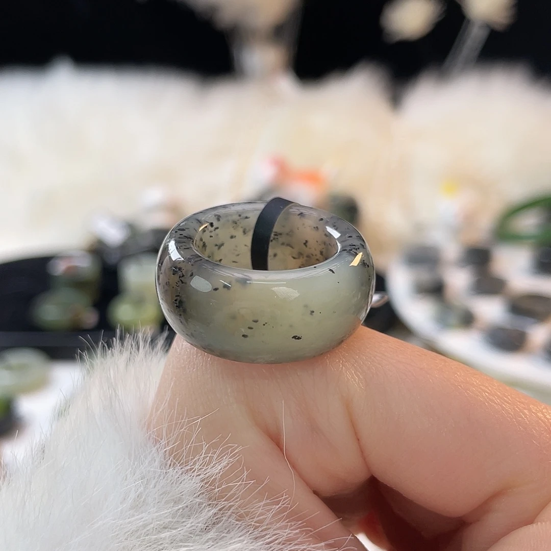 和田玉未镶嵌戒指k84 青花墩墩17.9mm