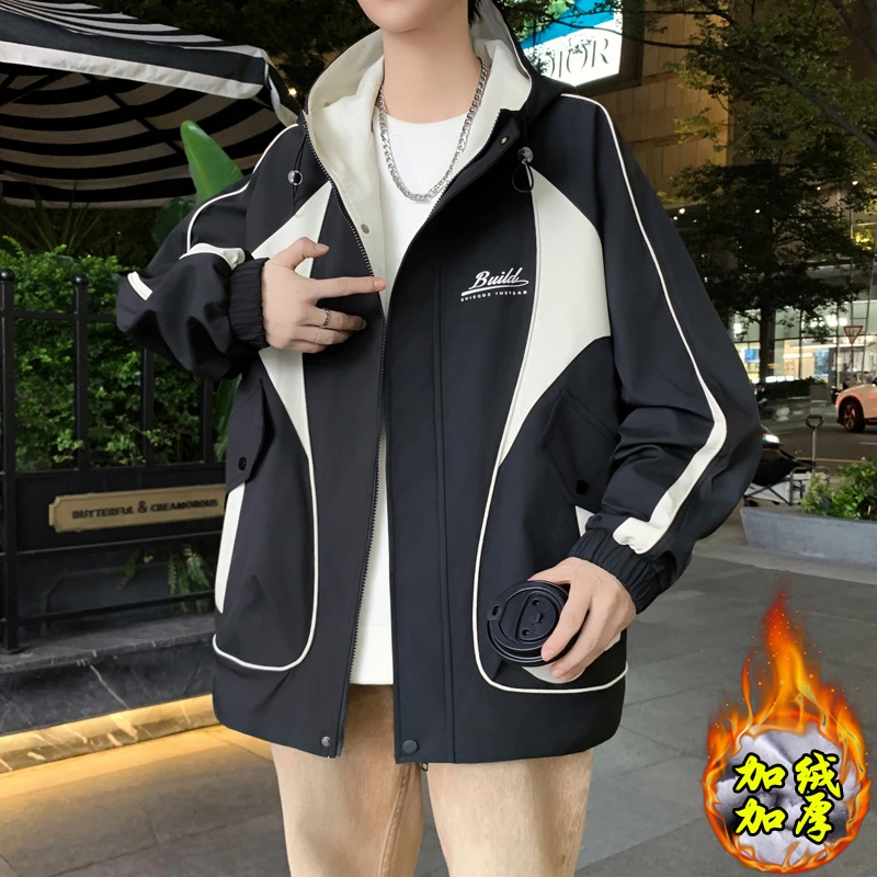 外套男秋冬季加绒加厚宽松时尚潮牌工装保暖夹克帅气上衣男士衣服