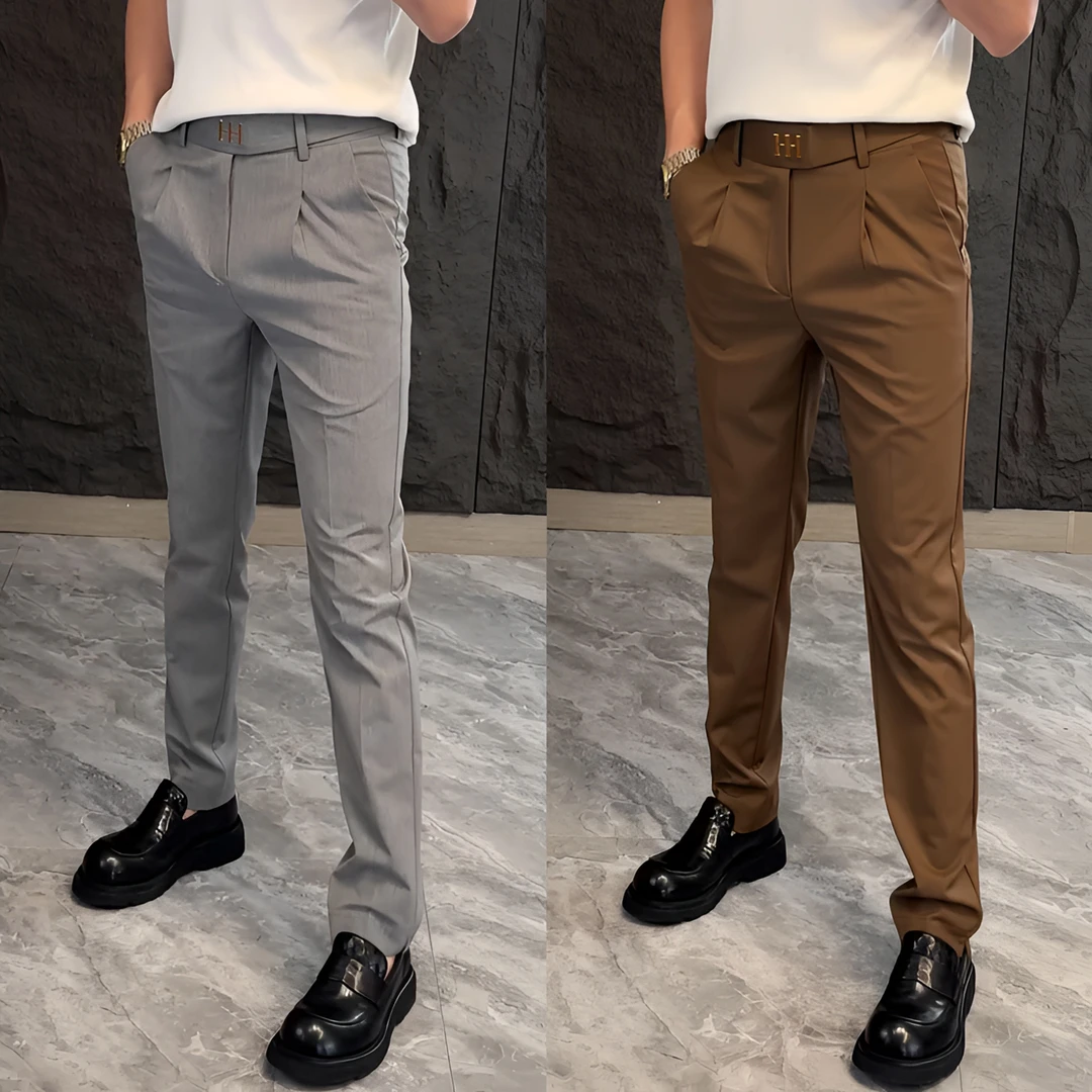 欧货男士正装西裤夏季轻奢百搭修身显瘦小脚裤潮流净版商务休闲裤