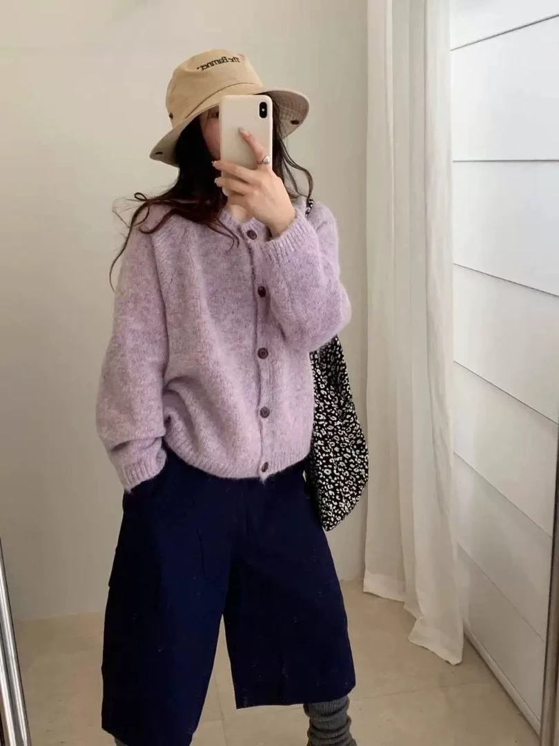 【杨嘻嘻】即墨韩版休闲百搭厚款衫网红慵懒风ins圆领针织开衫28230