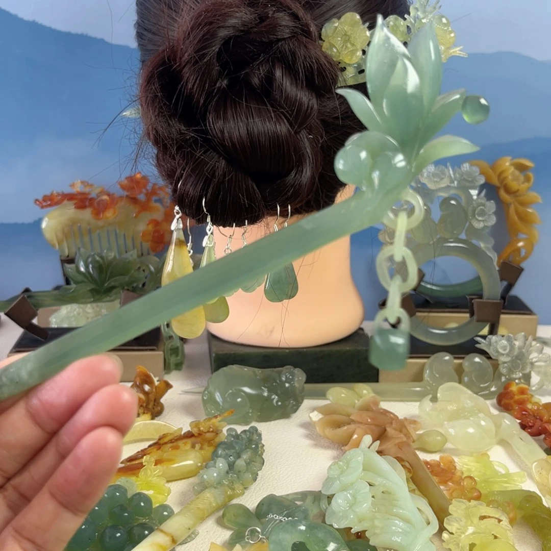 南***^蛇纹石玉合金发饰