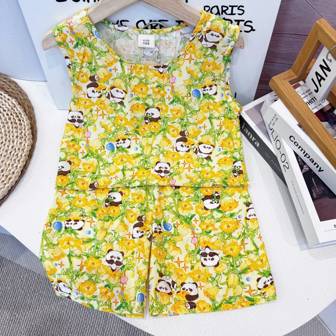 糖妈（A类绵绸）儿童背心套装男女夏防蚊山东人造棉家居服外穿套