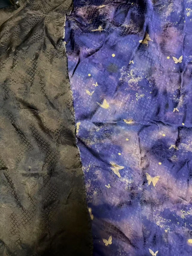 【紫玉鎏金蝴蝶】 红云纱角罗紫色扎染鎏金蝴蝶满分真丝香云纱