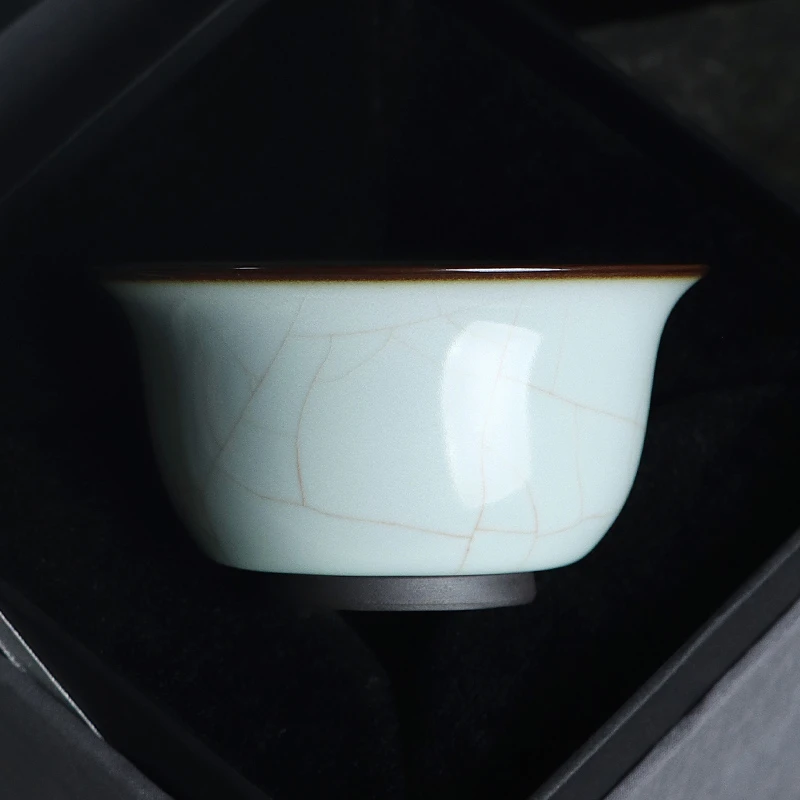 凝香阁 茶养开片铁胎天青汝窑大压手杯 家用陶瓷茶具冰裂主人单杯