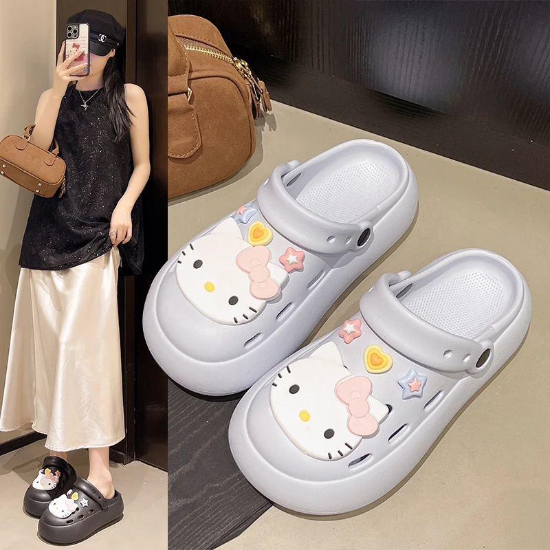 卡通可爱洞洞鞋女夏新款厚底防滑多巴按INS风凉拖鞋学生女凉拖鞋