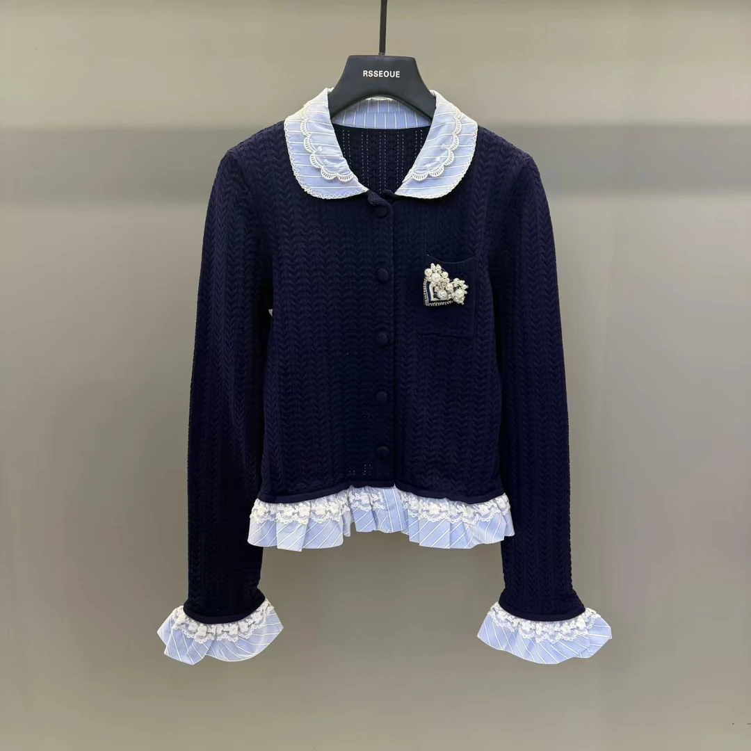 2025秋季新款学院风假两件针织开衫女秋季独特别致短款上衣Z9623