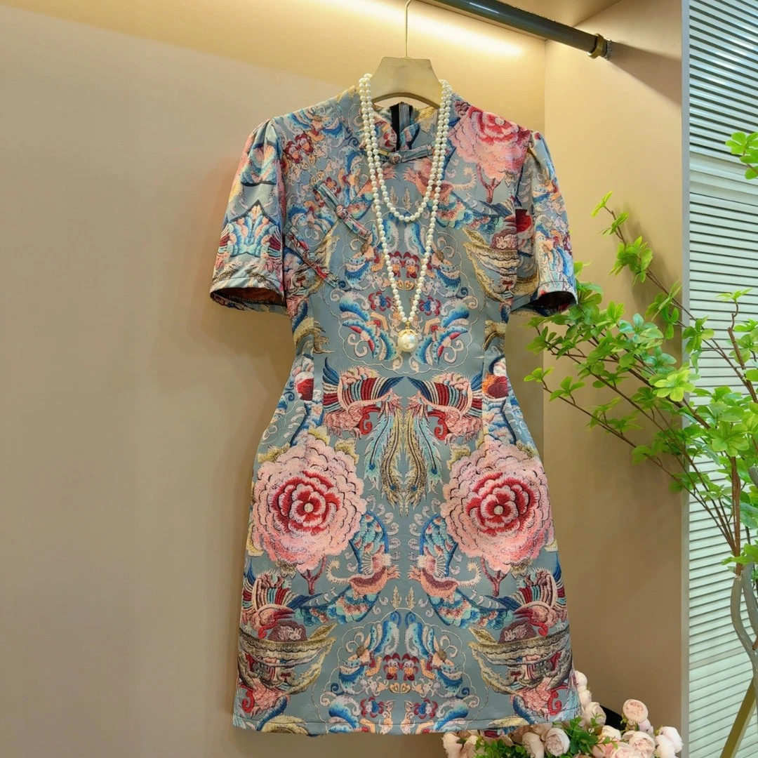 气质国风百搭显瘦新中式盘扣设计感百搭胖MM连衣裙（长88左右）