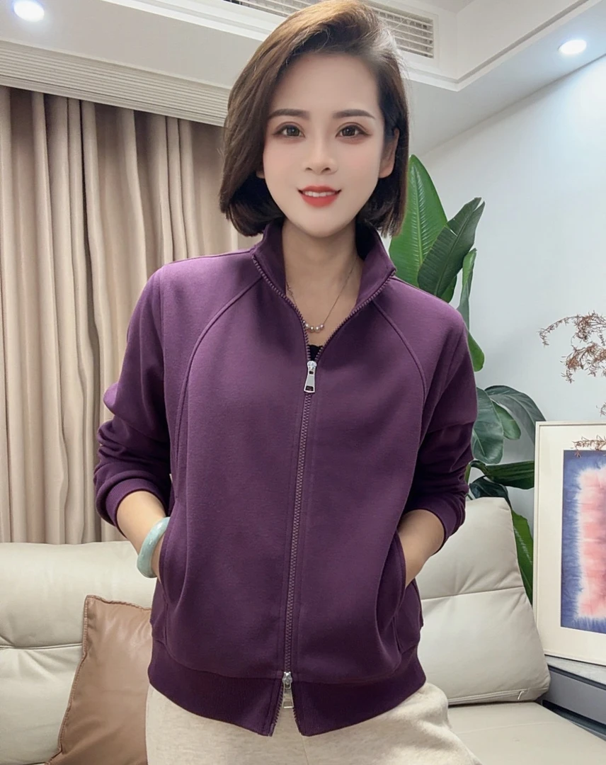 625正肩袖女拉链立领短款卫衣女士纯色时尚休闲韩版1
