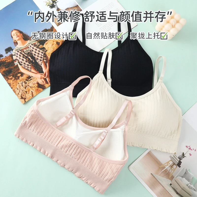 无钢圈裹胸文胸罩美背小胸女薄款聚拢运动吊带背心抹胸一体式固定