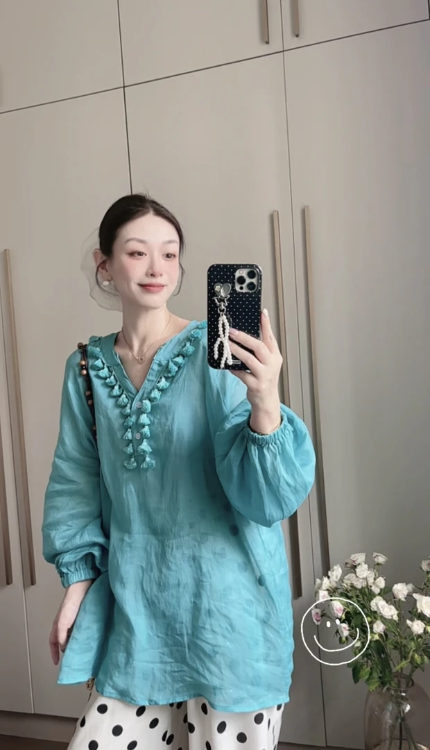 韩系ins博主流苏麻衫