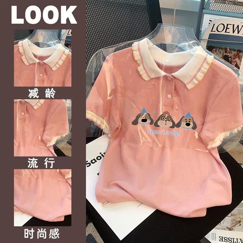 学院风POLO衫短袖女童夏季2025新款学生撞色翻领小众T设计感上衣