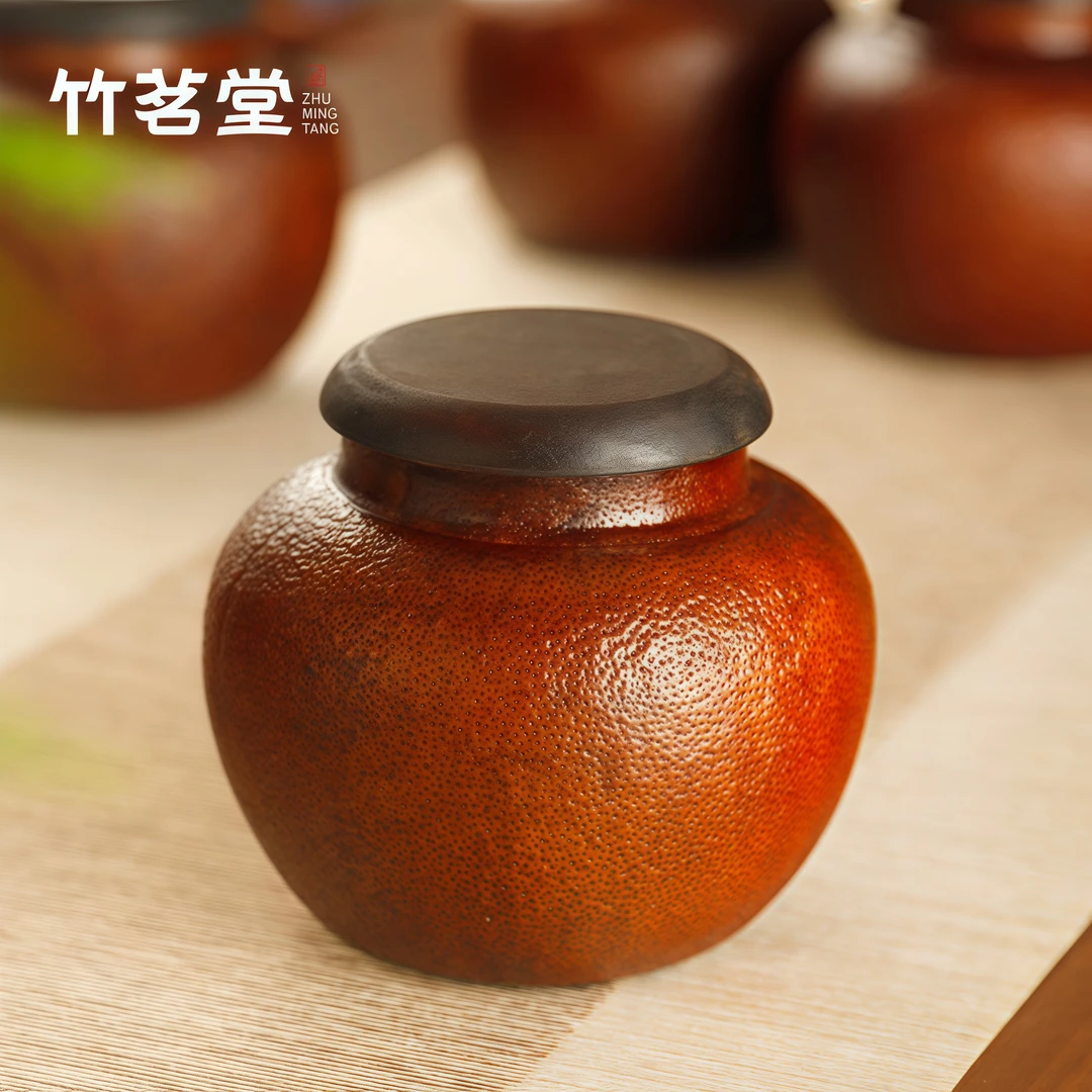 大漆泰国青柚子皮茶叶罐礼盒装非遗名家王伯杨漆器便携密封储物罐