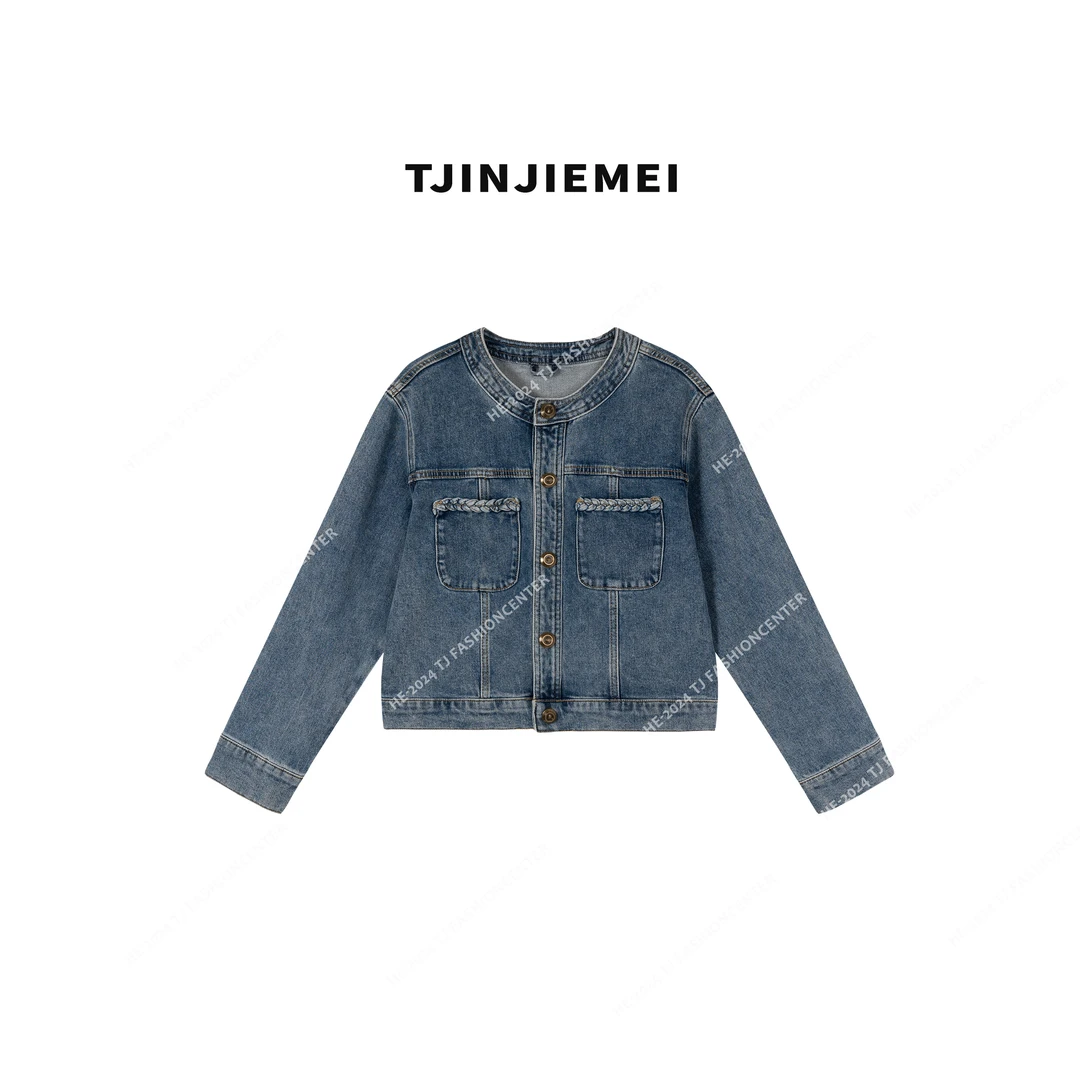 T井姐妹【艺术展】蓝色设计感牛仔外套早春新款NZWT2262401