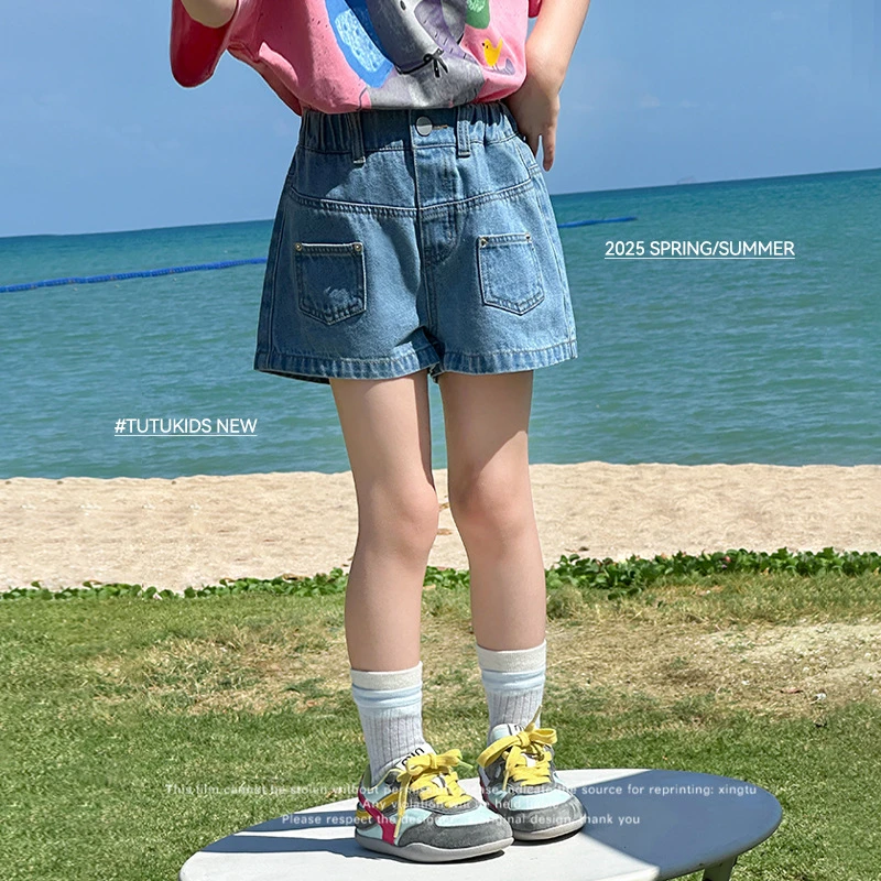 【亲肤软牛仔•时髦潮酷牛仔短裤】女童新款时尚热裤休闲短裤百搭