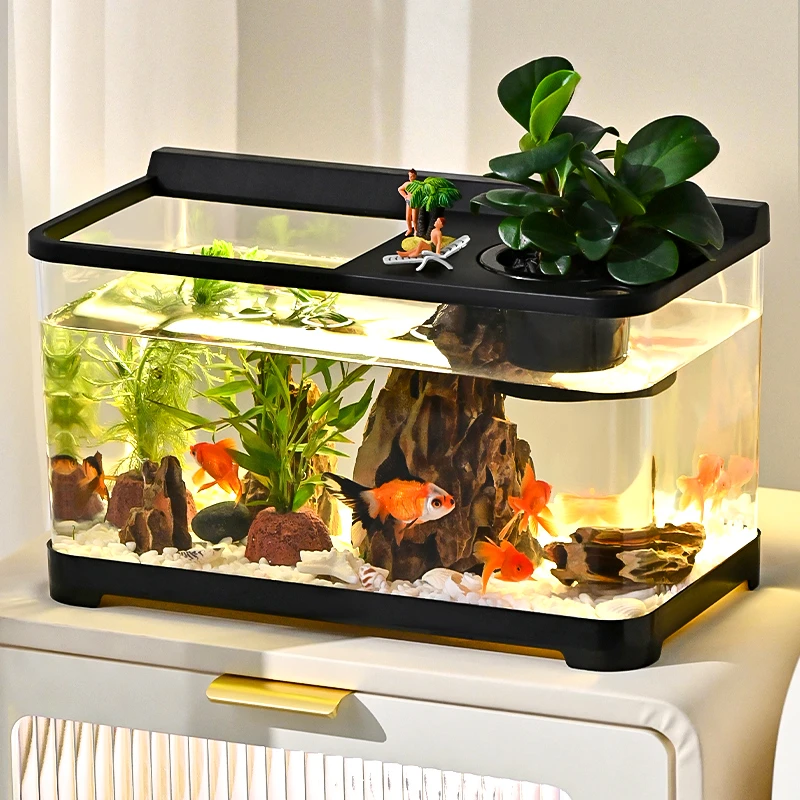 鱼缸水族箱桌面生态金鱼缸塑料透明客厅造景中小型大容量家用鱼缸