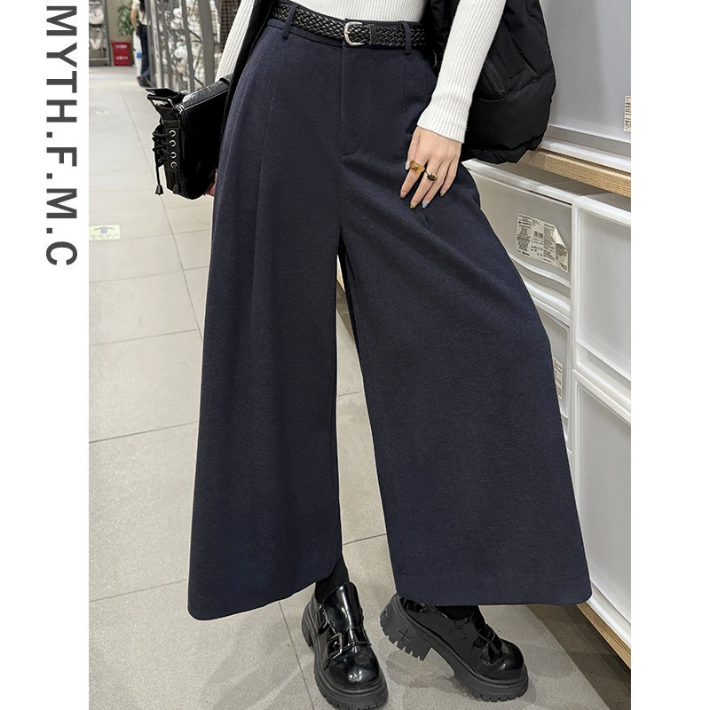 小个子毛呢裤子女秋冬季2025新款爆款时尚气质宽松九分直筒阔腿裤