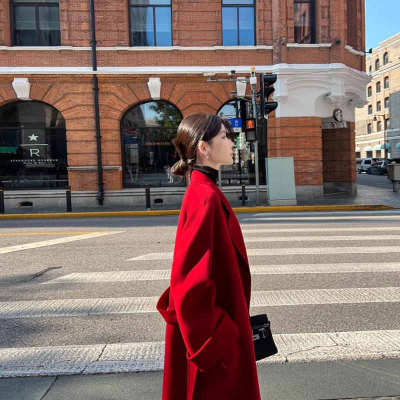 经典大牌双面羊绒大衣女2024秋冬新款韩版高端气质中长版毛呢外套