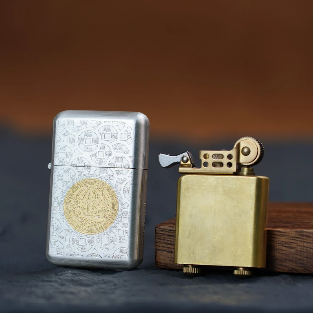 佐罗ZORRO超薄790打火机双色日进斗金雕刻防风翻盖机送男友礼物