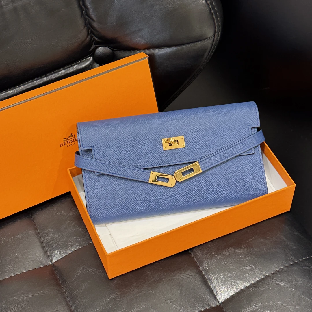 95新 Hermes/爱马仕 蓝色Kelly钱包/二奢