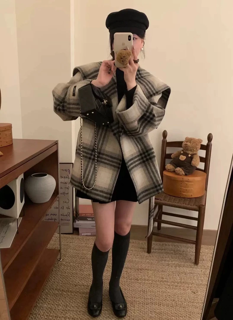 大码时尚海军领双面羊毛大衣胖mm810