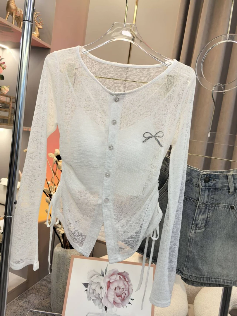 【A9970美人】2025夏季修身显瘦防晒纯欲修身上衣+吊带两件套