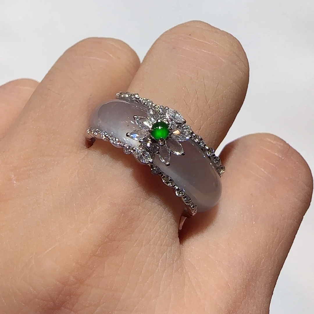 翡翠18K金镶嵌戒圈15-16圈