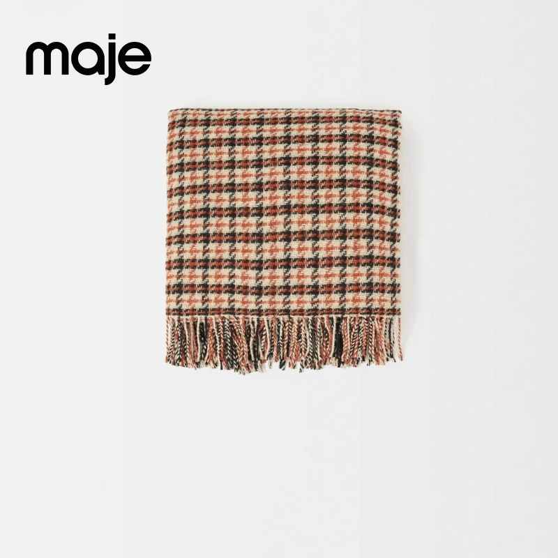 Maje慵懒感法式轻暖感格纹优雅气质飘逸流苏围巾披肩MFABO00246