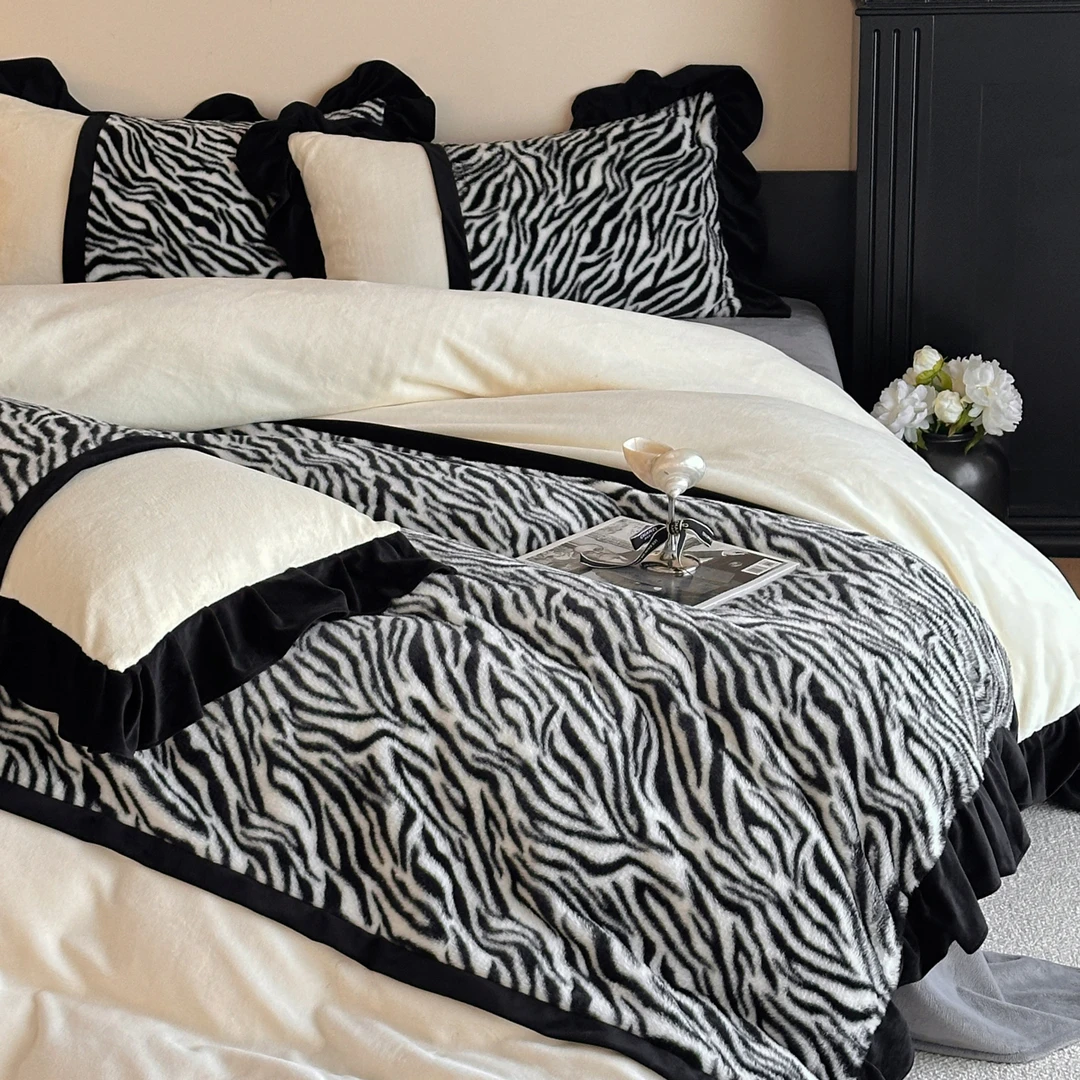 法式高级感兔毛绒床上四件套加厚牛奶绒速暖被套双面绒床笠防静电